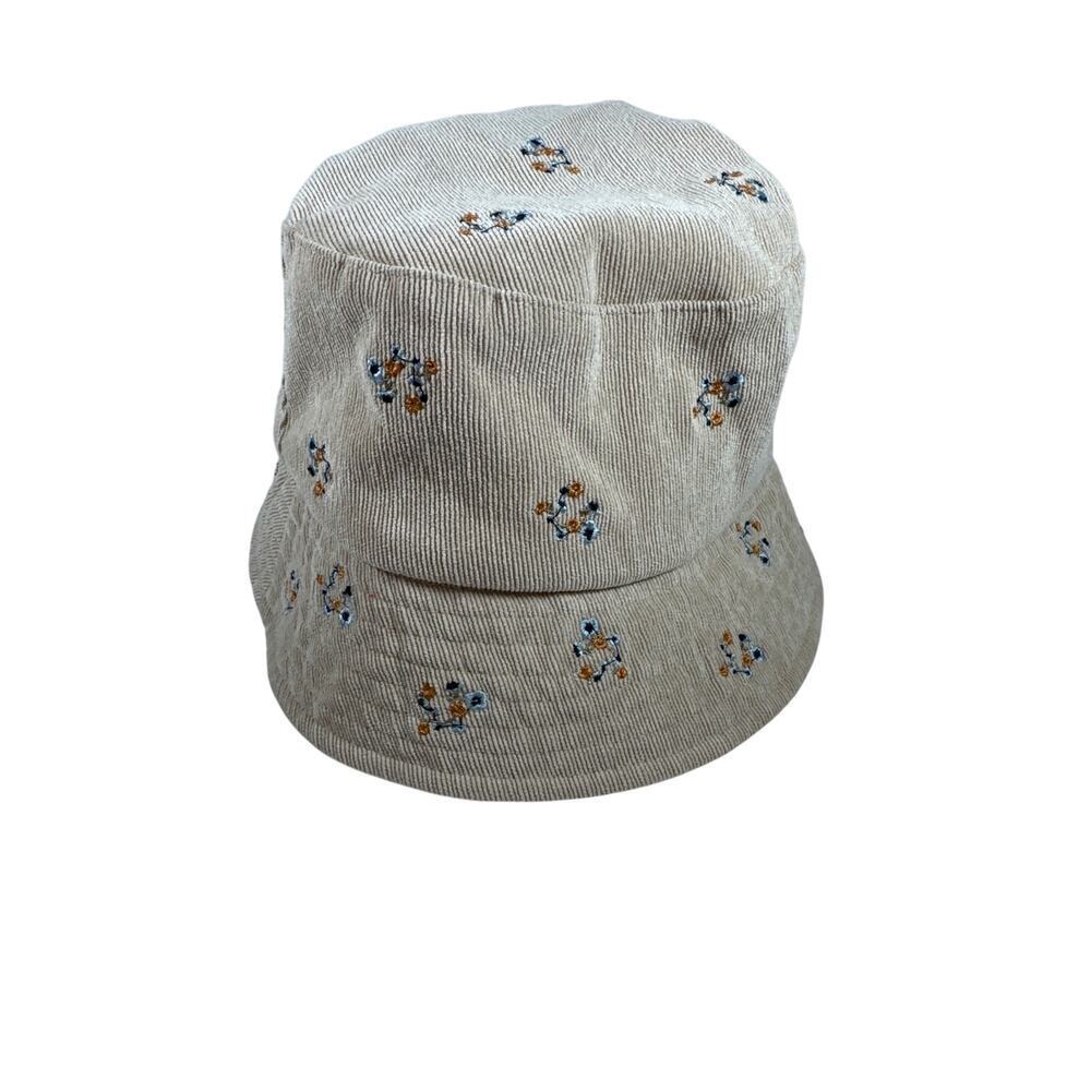 Tan Corduroy Floral Bucket Hat Girls One Size